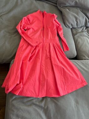 Long-Sleeve Coral A-Line Zip Dress